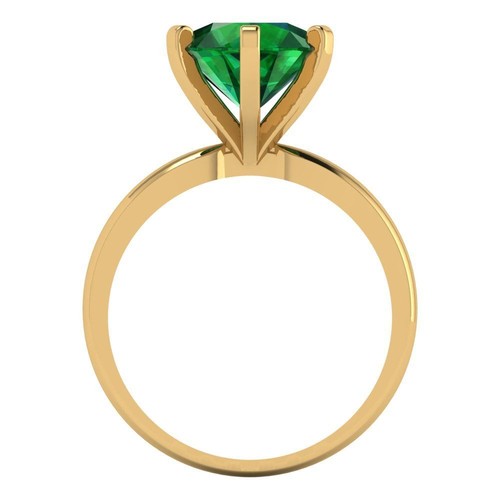 3Ct Round Cut Simulated Emerald Solitaire Engagement Ring, 14K Yellow Gold - Picture 4 of 11