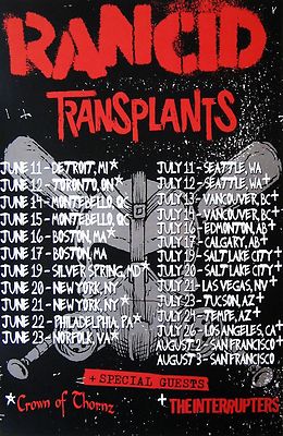 RANCID / TRANSPLANTS 2013 NORTH AMERICAN CONCERT TOUR POSTER