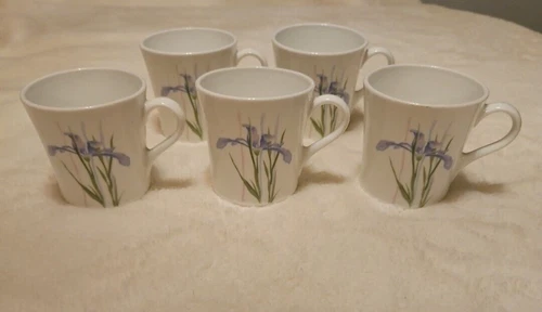 Vintage Corning Ware Corelle Shadow Iris Floral Coffee Tea Cup Mug USA Set Of 5