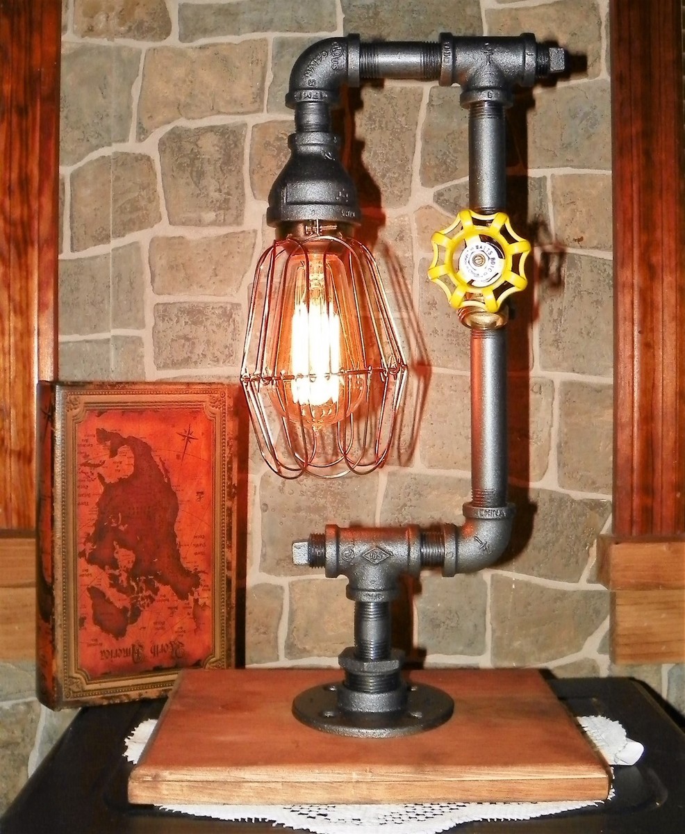 Industrial pipe lamp,steampunk,retro,table,desk w/ edison bulb