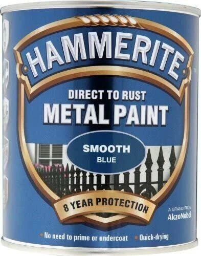 Hammerite Smooth Direct To Rust Metal Paint Quick Drying Blue 750ml