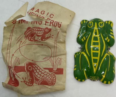 Vintage MCM Made in Japan Magic Jumping Frog Original Wrapper Tin Toy Novelty