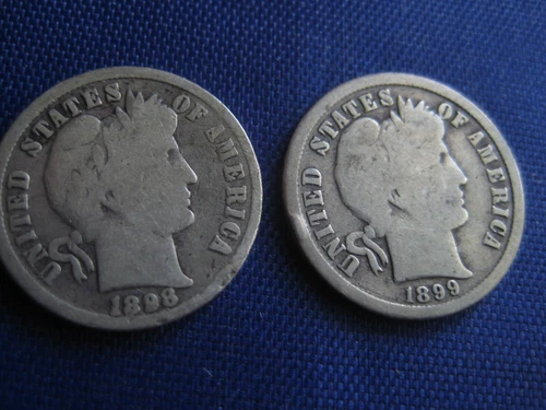 1898 and 1899 Barber Dimes Good Relief.
