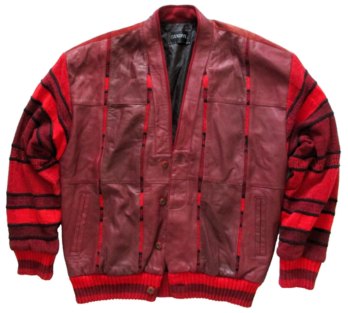 Giacca cardigan uomo vintage Sassonia grande pelle scamosciata velluto rosso nero 50" CE - Foto 5 di 24