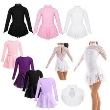 Kids Girls Ballet Dance Leotard Wrap Lace Ice Skating Dress Costume Dancewear