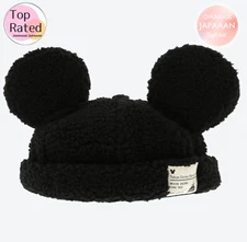 Japan Tokyo Disney Resort Ears Mickey limited Fluffy Boa Cap Hat Black 58cm Used