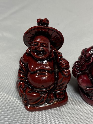 Lachender Buddha 2 Zoll rote Harzfiguren 5 Stück 90er - Bild 9 von 14