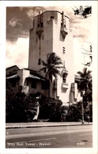 RPPC City Hall Tower, Hawaii w504, Back has some album stuck to it