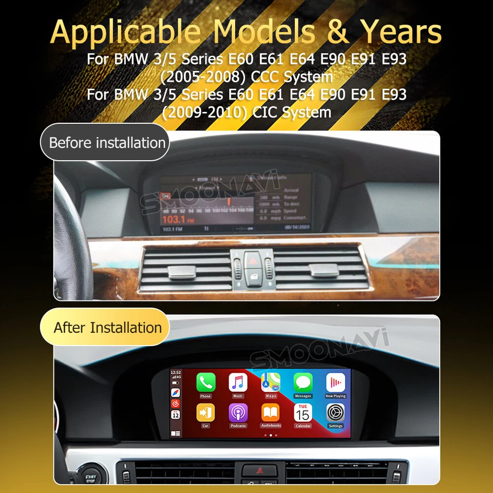 8.9" Android Auto Carplay Stereo  WIFI For BMW 3/5 Series E90 E91 E60 E61 CCC - Image 2 of 4