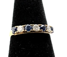 14K Solid Gold Blue Sapphire & Diamond Ring Petite  Size 6 SALE SAVE 400  #R1025