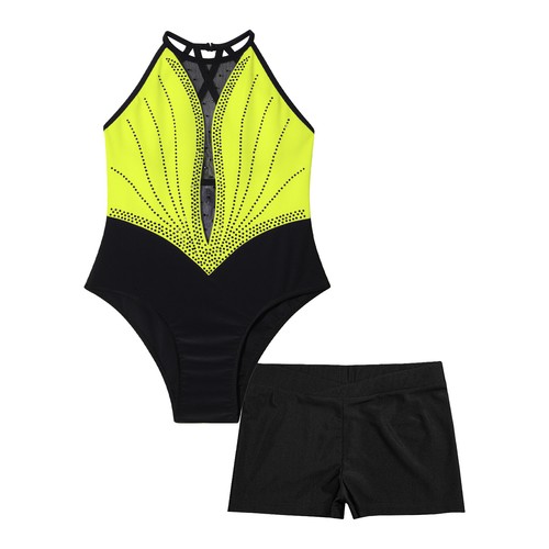 Girls Dancewear Competition Outfits Round Neckline Sets Shiny Costume Kids 2pcs - Picture 21 of 58