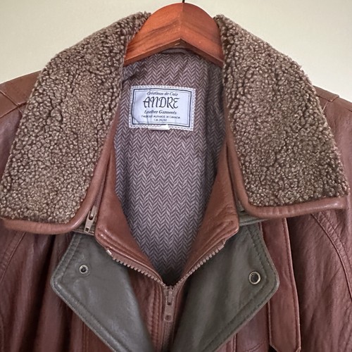 Bomber Leather Jacket Brown, Creations de Cuir by Andre, Size 44 - Picture 4 of 15
