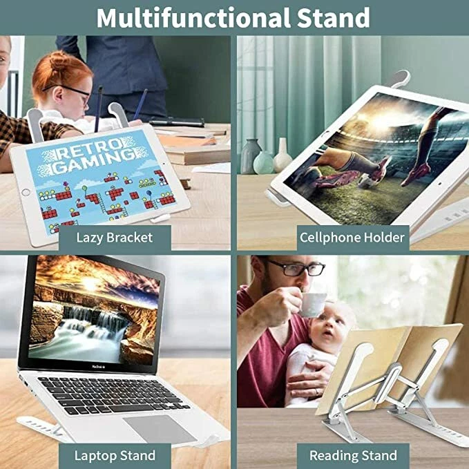 Adjustable Aluminum Laptop Stand with 6 Angles, Foldable for Desks & Tablets