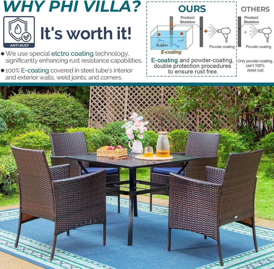 Gartenmöbel Set 4 Rattan Stühle + 1 Metall Tisch Gartenset Draussen Essgruppe - Bild 2 von 4