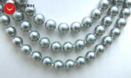 Collar de perlas redondo plateado gris mar de 10 mm para mujer 3 hebras 17-19 - Imagen 5 de 9