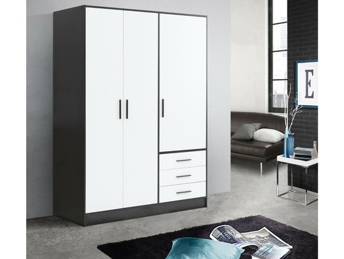 Drehtürenschrank Kleiderschrank Schrank 3-türig B144.5 JAMI Dekor Schwarz Weiß - Bild 5 von 5