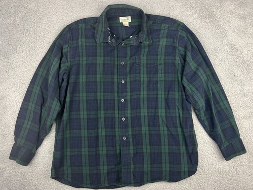 LL Bean Flannel Shirt Mens XL Green Blue Tartan Plaid Traditional Distressed - Picture 4 of 15