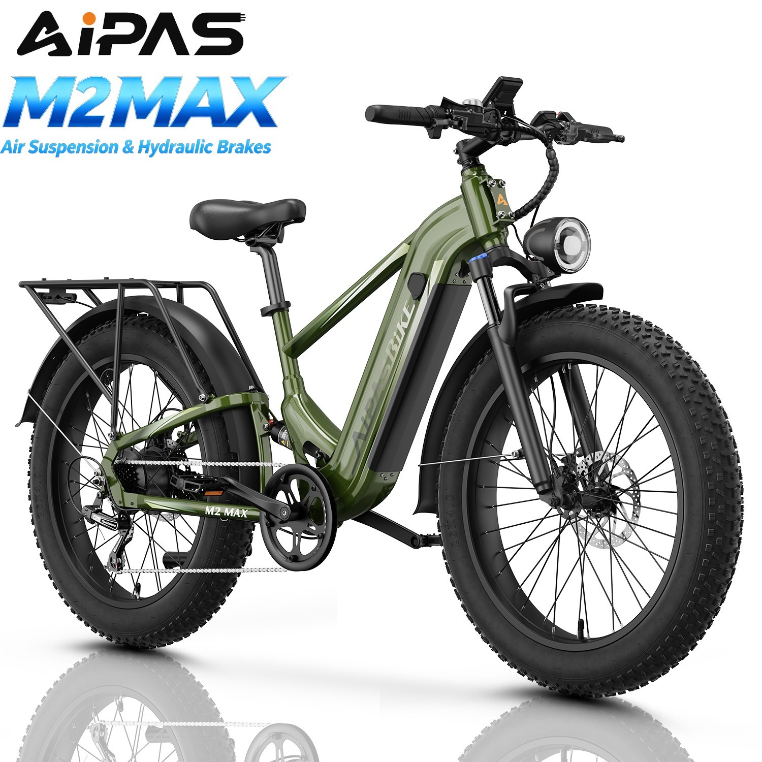 26" Fat Tire Electric Bike 1800W Air Suspension Hydraulic Brakes Adult E-Bike