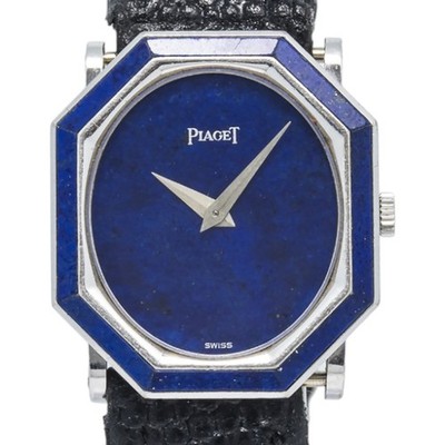 Piaget RARE 9341 18k White Gold Octagonal Lapis Dial Manual Ladies