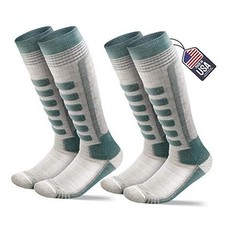 2-Pair Merino Wool Ski Socks, Made in USA Over-the-Calf Medium Balsam/Oatmeal