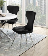 Ultra Modern Dining Furniture Set of 2 Side Chairs Black Velvet Upholstery Chr