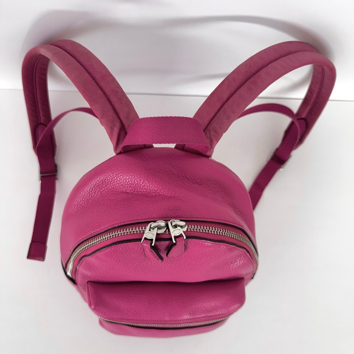 Coach Charlie Mini Backpack in Pebble Leather and Nylon Pink F38263 Coach Charlie Pink/Black Leather and Nylon Backpack Coach  main image 2