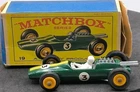 OLD VINTAGE LESNEY MATCHBOX # 19 LOTUS RACING CAR WITH DECALS ORIGINAL BOX
