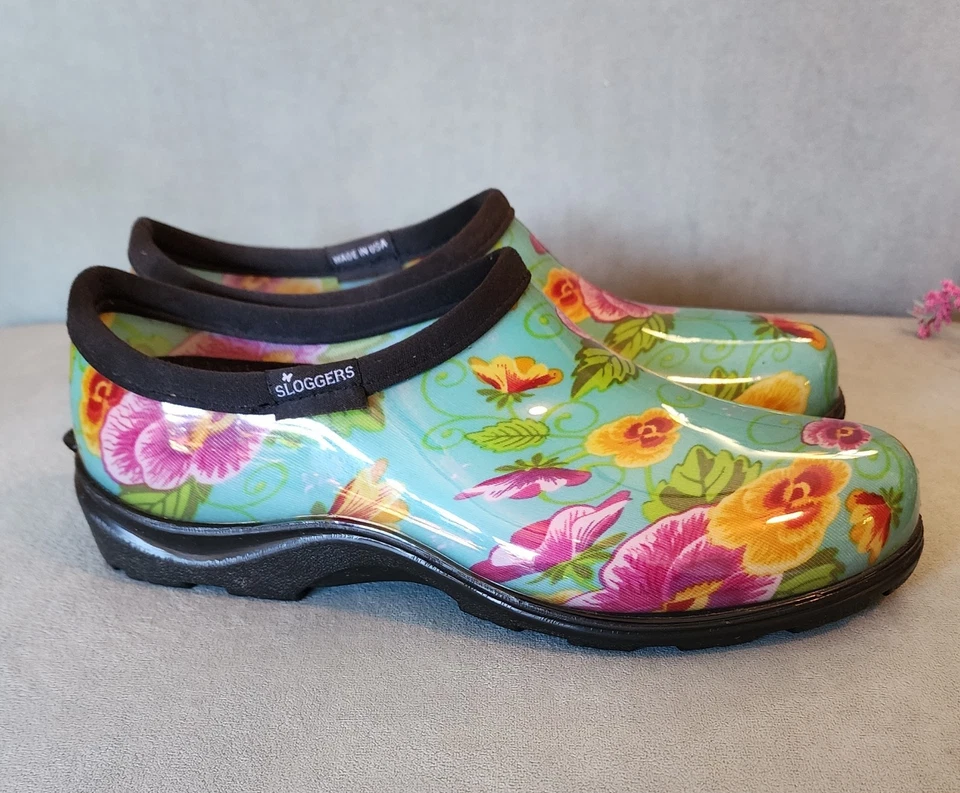 Women's SLOGGERS GARDEN SHOES Turquoise Floral Sz8 - Image 4 of 4