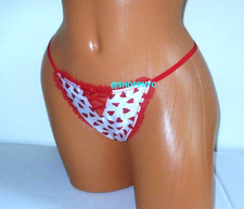 Victoria Secret Dream Angels VDay V-String Panty White Satin Red Heart Lace-Up M