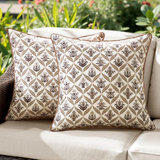 Floral Outdoor Pillow Covers 18X18 Waterproof Set of 2 Block Print Accent Decora