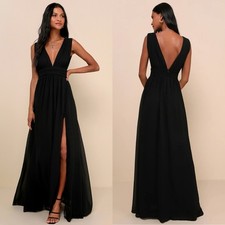 NWT Lulu’s Heavenly Hues Black Maxi Dress Large Romantic Chic Party Formal