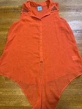 H.I.P. Women Medium Coral Sheer Studded Collar Sleeveless Button Down Blouse