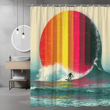 Surfing Wave Sunset Graphic Shower Curtain