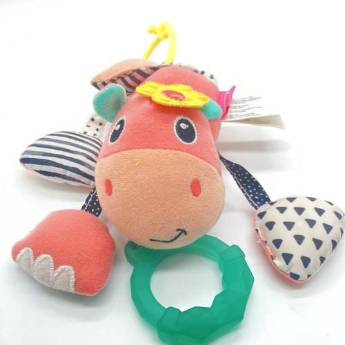 Infantino Topsy Cow Pal Rattle Teether Baby Infant Activity Stroller Plush Pink