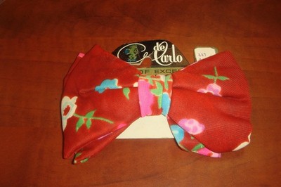 Vintage De Carlo Butterfly BOWTIE snapper snap on NEW OLD STOCK red flowers