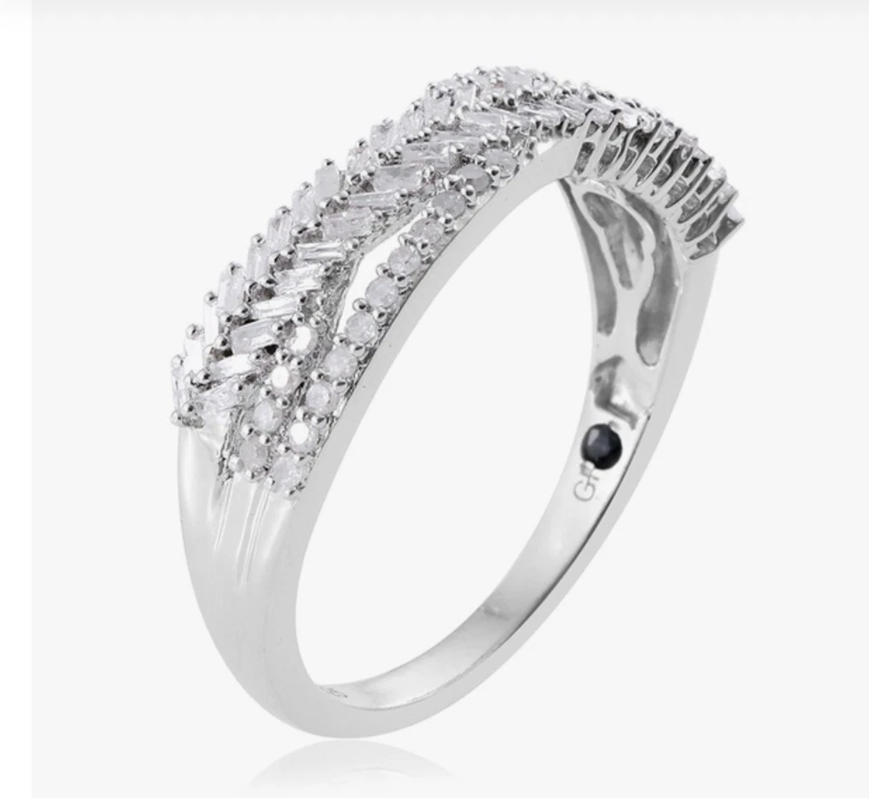 GP 0.53 Ct Diamond and Kanchanaburi Blue Sapphire Ring in Platinum Plated Silver - Image 4 of 4