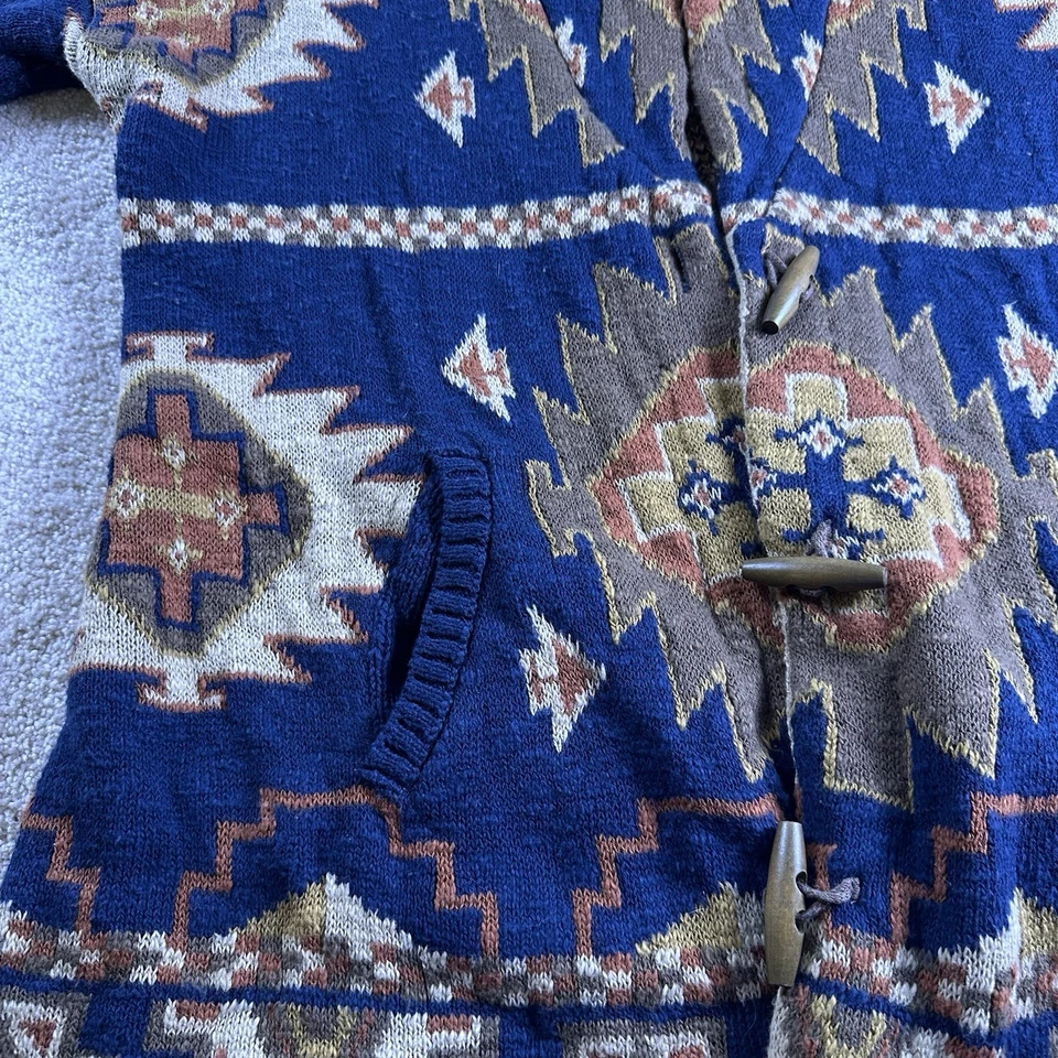 Cárdigan FAHERTY Southwestern cuello chal para mujer XL azul marino ocre palancas Foto 4 de 4