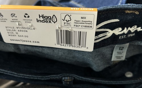 Jean ajustado Seven7 para mujer 5 bolsillos suave elástico tiro alto azul talla 12 precio de venta sugerido por el fabricante 69 USD - Imagen 3 de 3