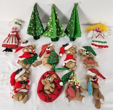 VTG Lot of 13 Felt Sequin Christmas Ornaments Bucilla Calico Hand Sewn Bears