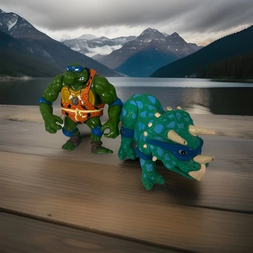 VTG 1992 Caveman Leo & Dingy TMNT Figure Teenage Mutant Ninja Turtles Dinosaur