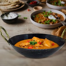 IRON FRYING PAN WOK KARAHI KADAHI HEAVY DUTY ROUND BASE DEEP HANDMADE BALTI DISH
