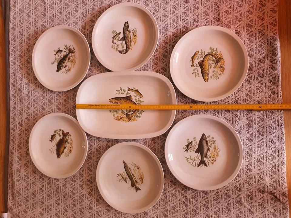 Arzberg Schumann Porzellan 6 Fischteller + Platte - Bild 2 von 4
