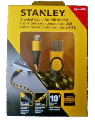 Stanley 10' Braided Cable For Micro-USB DURABLE Cable WRAP Durable FOR Android