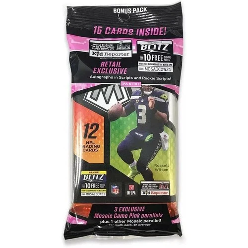 2021 Panini Mosaic Football Cello Fat Pack - 15  Cards per Pack - Fantast
