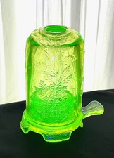 Mosser Vaseline Uranium Glass 2pc Holly and Berries Thumb Handle Fairy Light 