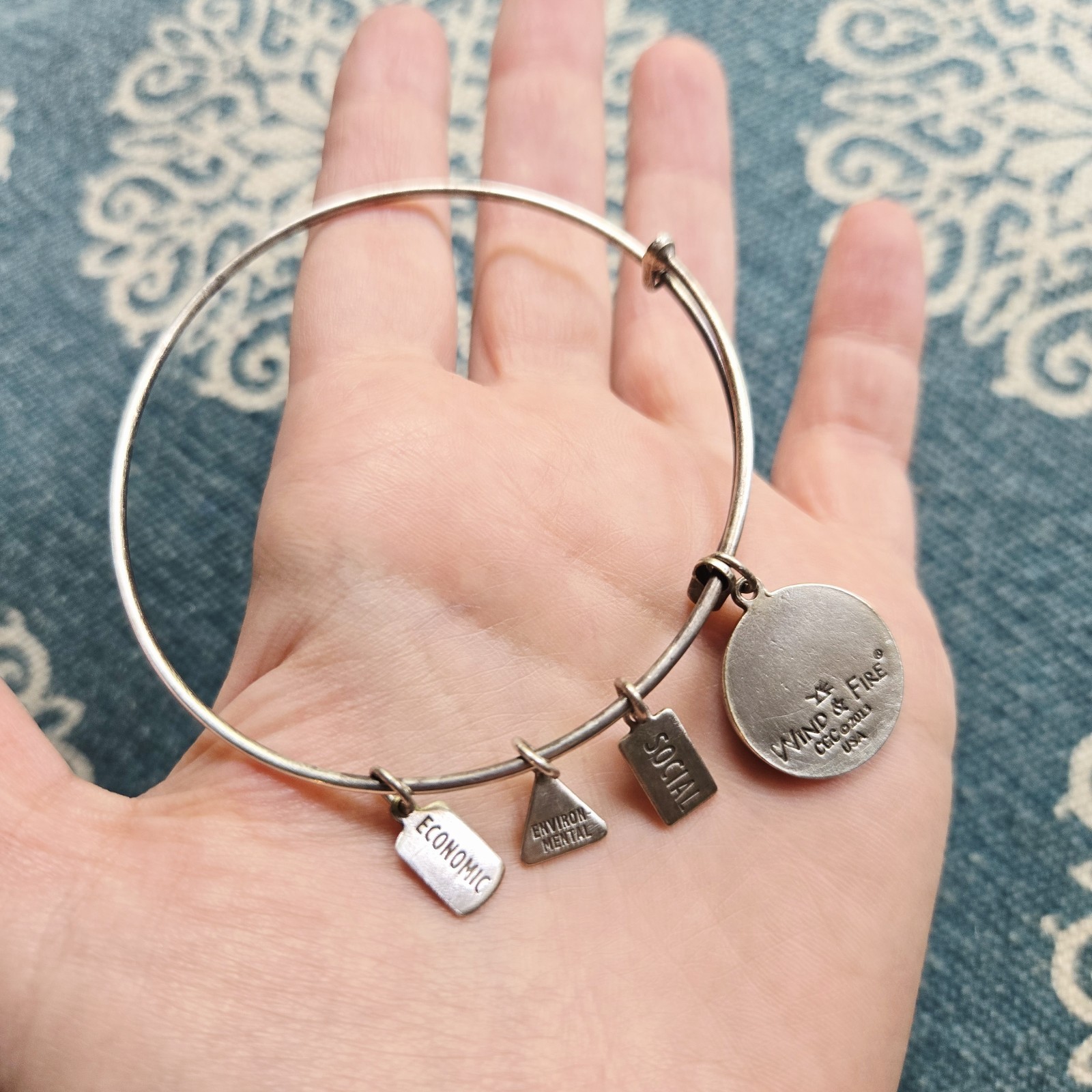 Wind & Fire "C" Initial Silver Bangle Bracelet - image 7