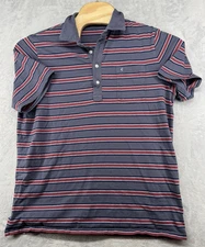 Criquet Organic Cotton Polo Shirt Blue Striped Front Pocket Men's Size XL