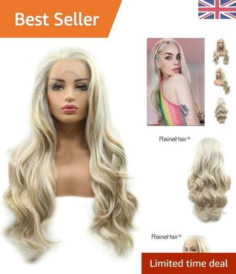 Elegante 24 Zoll blonde Highlight Lace Front Perücke - hitzebeständige Körperwelle Stil