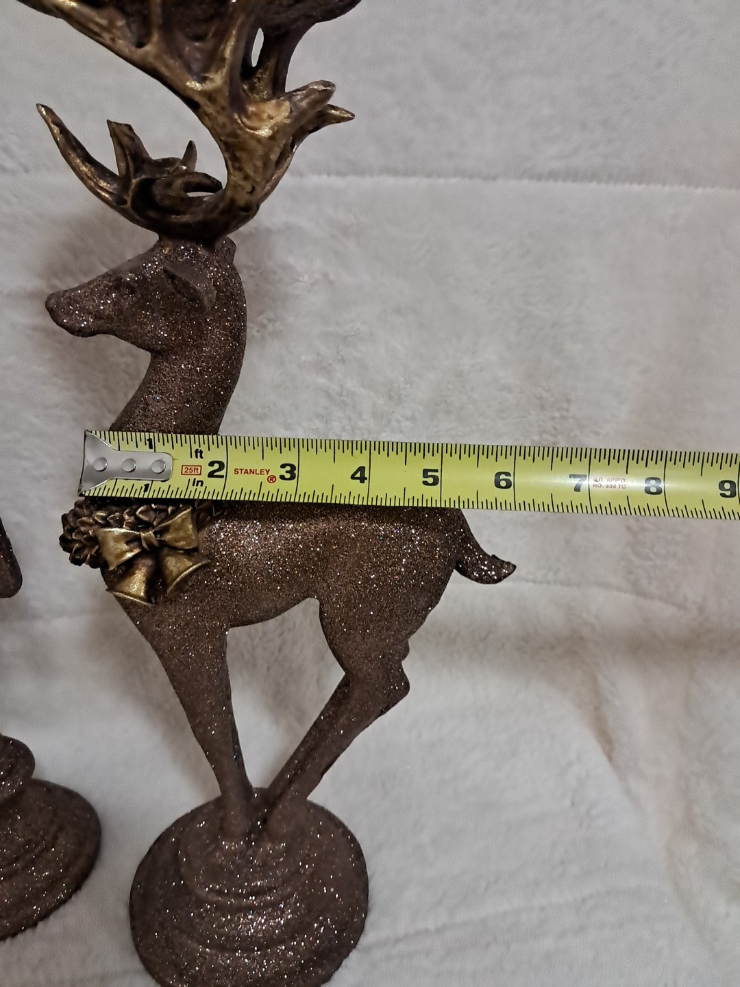 Melrose International Christmas Reindeer Glitter Bronze Candle Holders Statue 