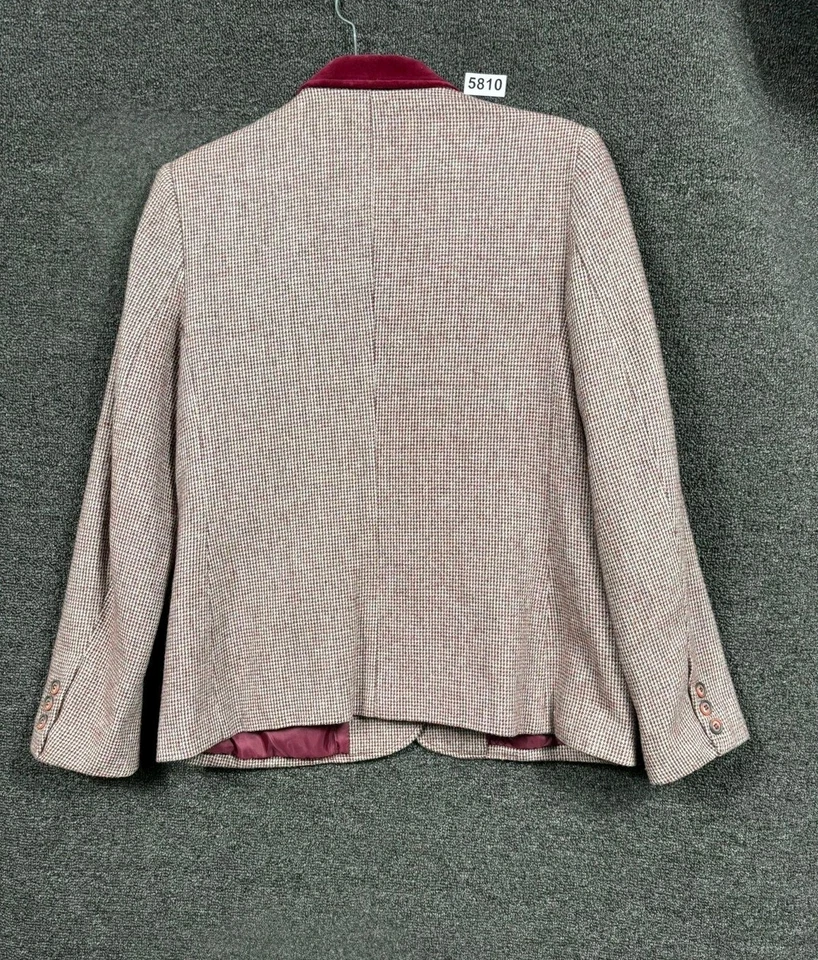 Blazer Coleccionables Mujer 12 Gris Tweed Mezcla Lana Terciopelo Cuello Hecho en Japón Foto 2 de 4